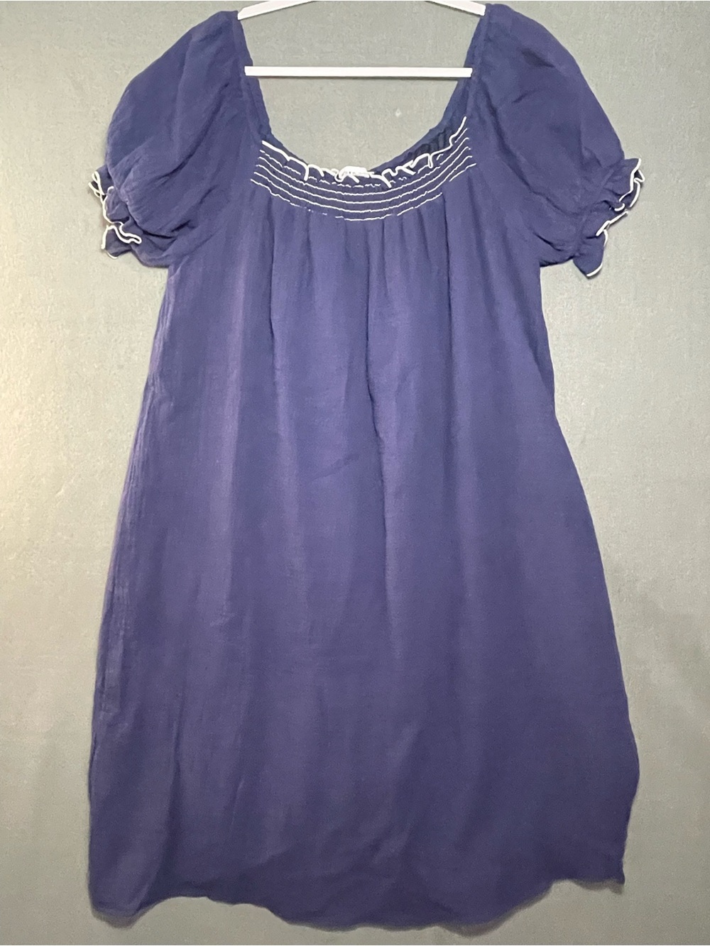Gilli Navy Blue Cottagecore Peasant Dress 2X Puff Sleeve Gauze Boho